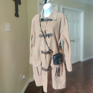 Glen Arthur For Chester Beige Suede/Leather Toggle Jacket Size 10